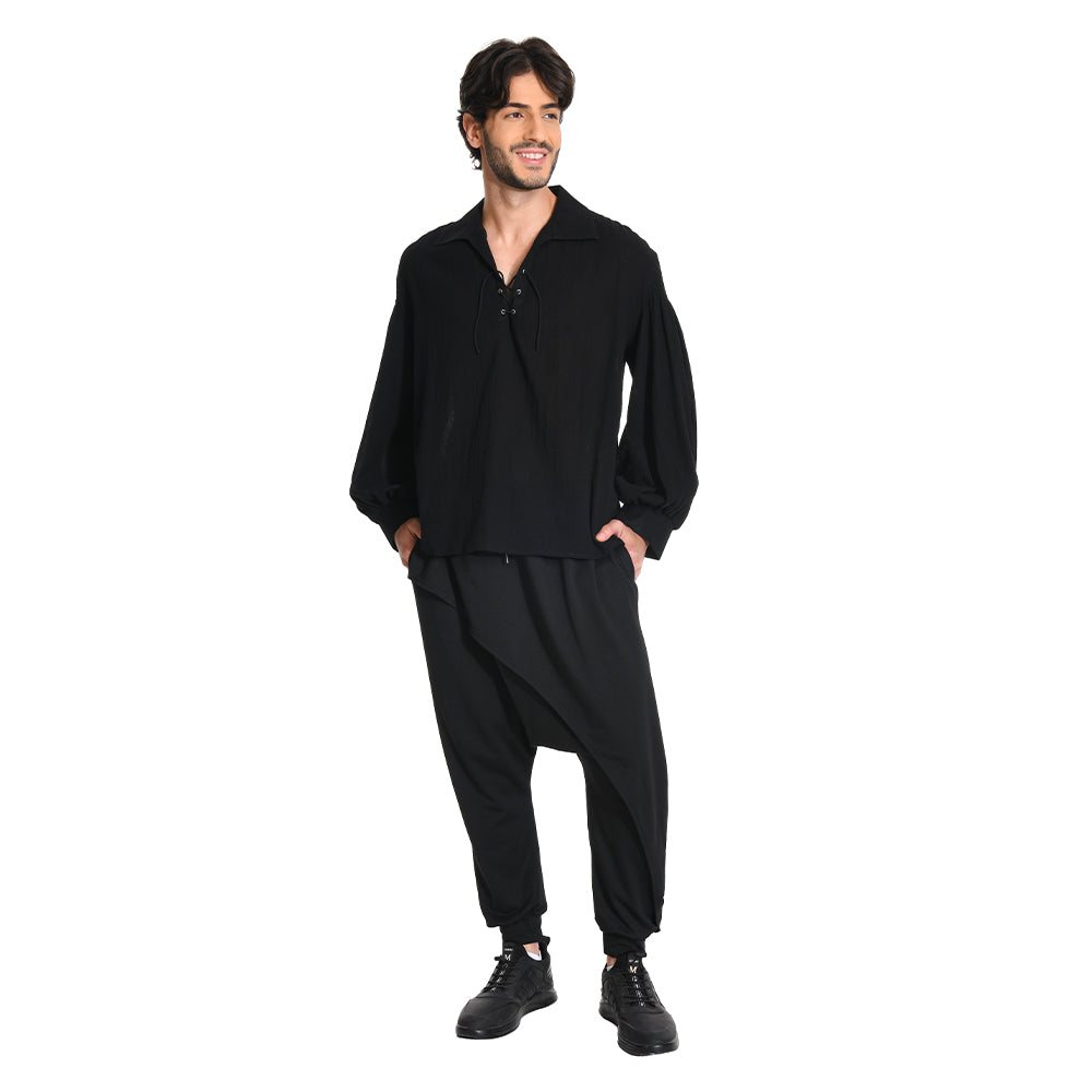 Herren Cosplay Kostüm Outfits Halloween Karneval Anzug Jahrhundert Retro Hemd Jahrhundert Retro Schwarz Hemd