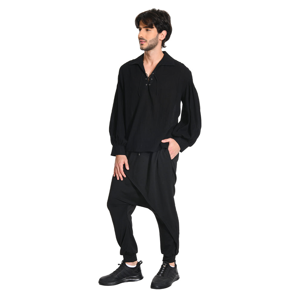Herren Cosplay Kostüm Outfits Halloween Karneval Anzug Jahrhundert Retro Hemd Jahrhundert Retro Schwarz Hemd