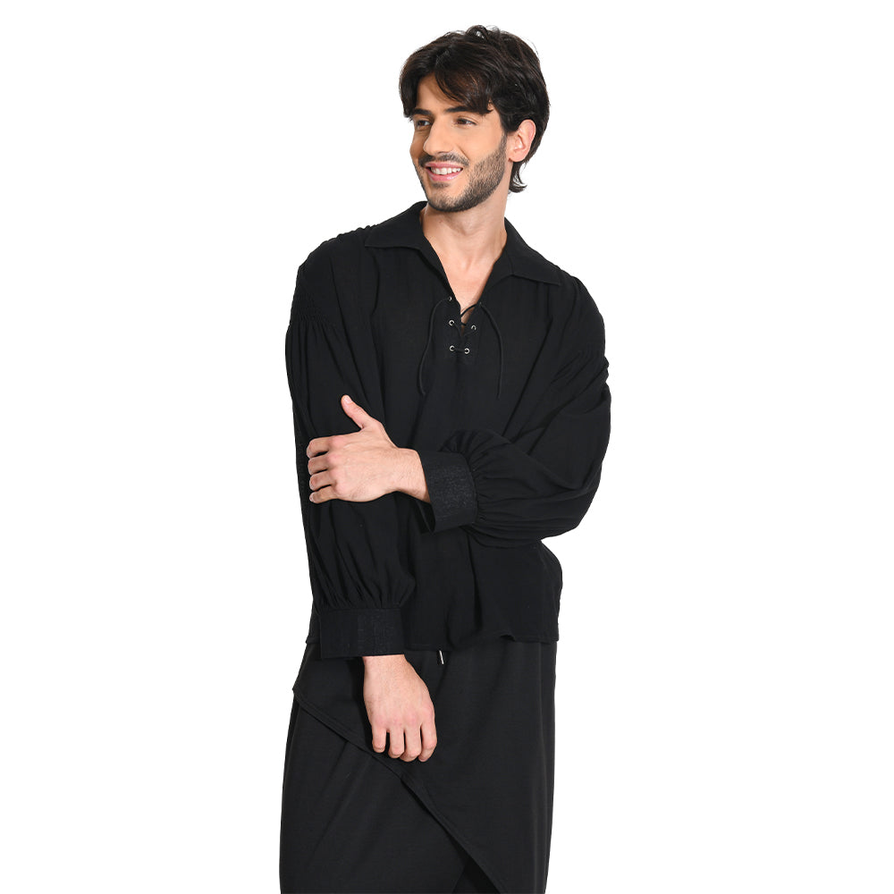 Herren Cosplay Kostüm Outfits Halloween Karneval Anzug Jahrhundert Retro Hemd Jahrhundert Retro Schwarz Hemd