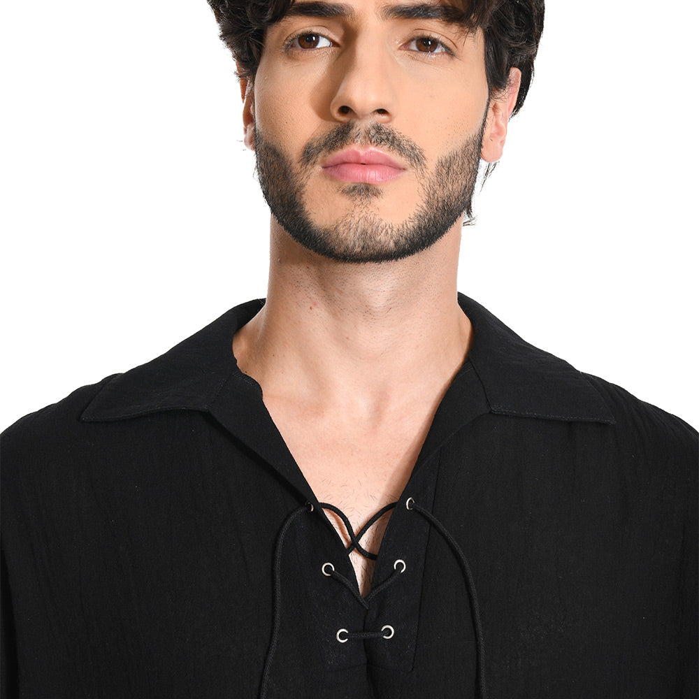 Herren Cosplay Kostüm Outfits Halloween Karneval Anzug Jahrhundert Retro Hemd Jahrhundert Retro Schwarz Hemd