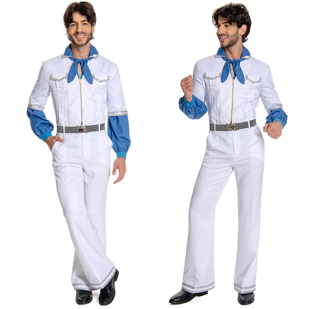 Herren Cosplay Kostüm Jumpsuit Outfits Halloween Karneval Anzug ABBA Benny Anderson Retro Style