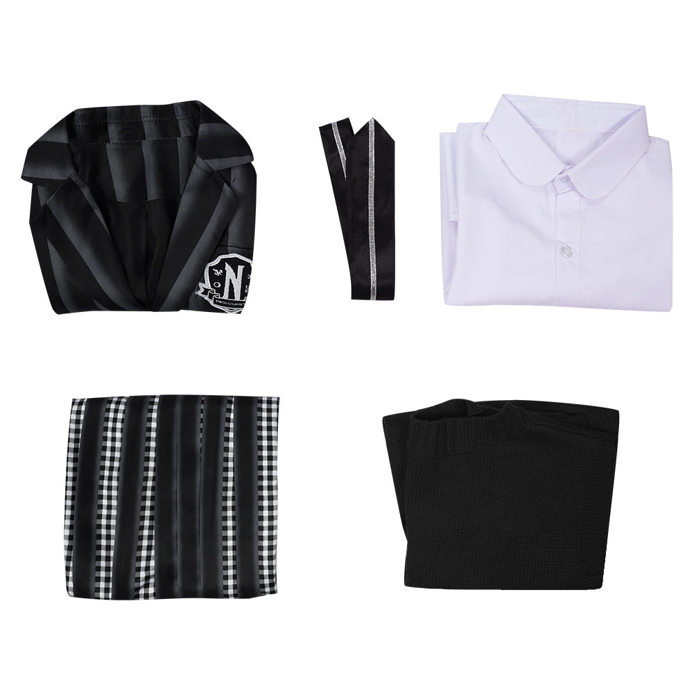 Kinder Mädchen Kostüm Mittwoch Addams in blauer Schuluniform Halloween Cosplay Outfit mit Rock