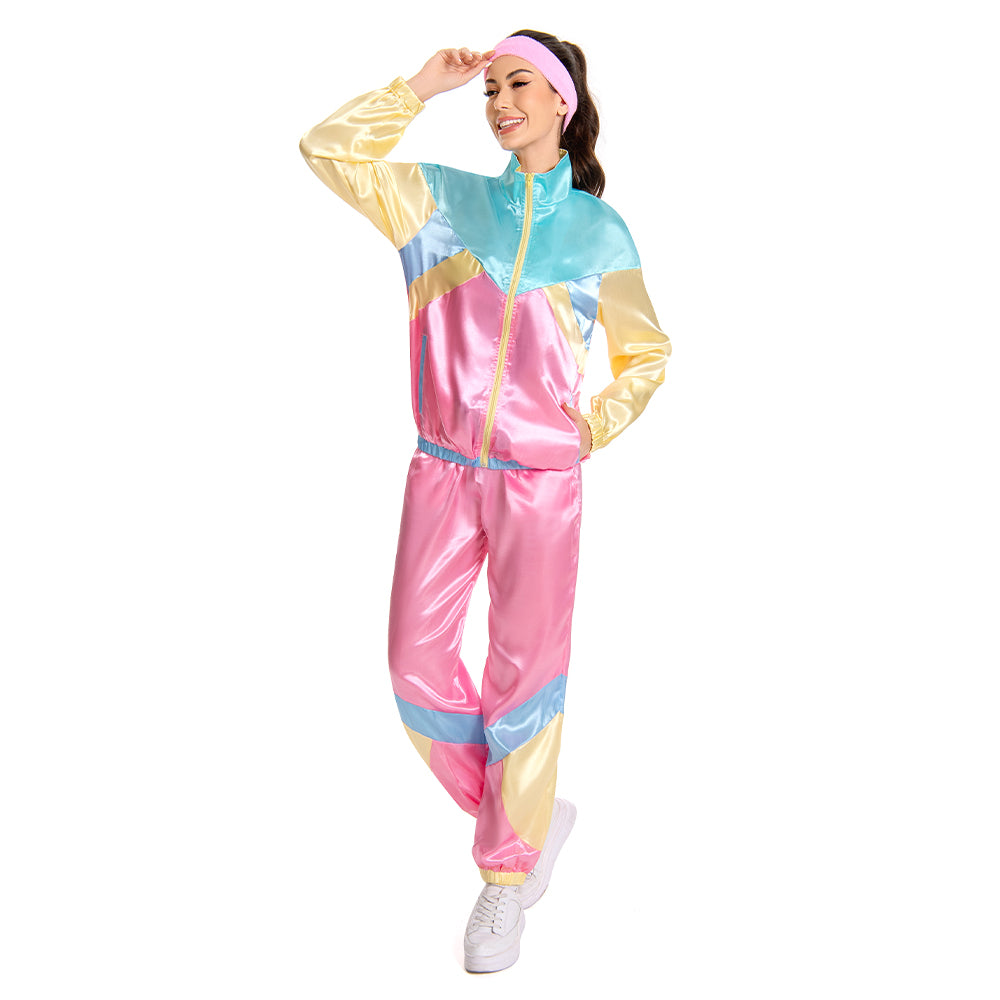 Damen 80er Jahre Kostüm Cosplay Kostüm Outfits Halloween Karneval Party Anzug 2 Stück Windbreaker Outfits 80er Jahre Trainingsanzug