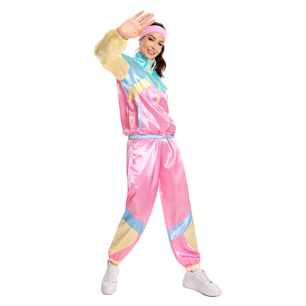Damen 80er Jahre Kostüm Cosplay Kostüm Outfits Halloween Karneval Party Anzug 2 Stück Windbreaker Outfits 80er Jahre Trainingsanzug