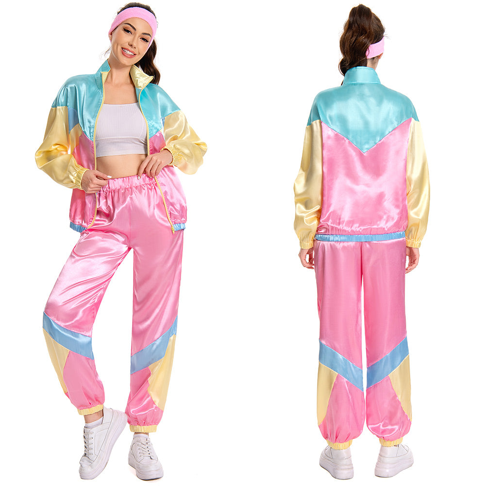 Damen 80er Jahre Kostüm Cosplay Kostüm Outfits Halloween Karneval Party Anzug 2 Stück Windbreaker Outfits 80er Jahre Trainingsanzug