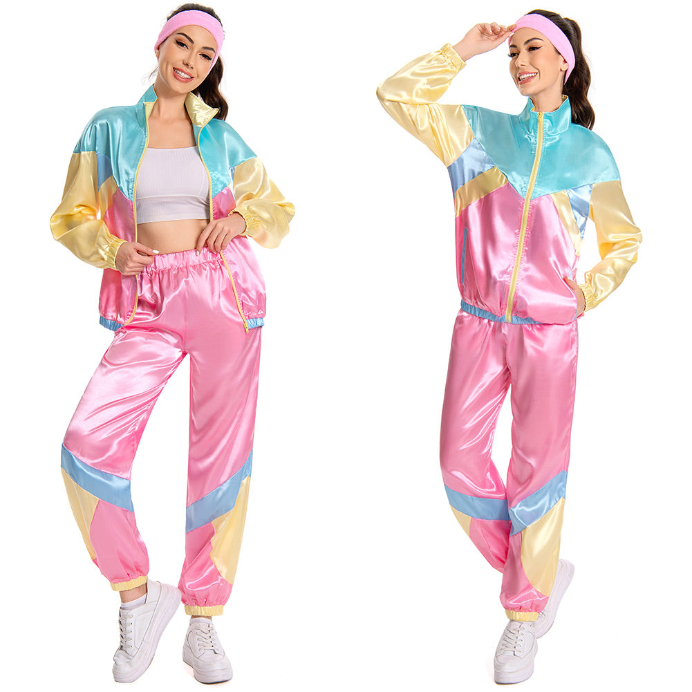 Damen 80er Jahre Kostüm Cosplay Kostüm Outfits Halloween Karneval Party Anzug 2 Stück Windbreaker Outfits 80er Jahre Trainingsanzug
