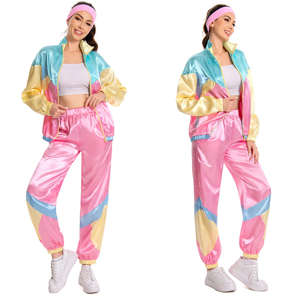 Damen 80er Jahre Kostüm Cosplay Kostüm Outfits Halloween Karneval Party Anzug 2 Stück Windbreaker Outfits 80er Jahre Trainingsanzug