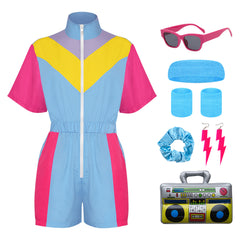 unisex Jumpsuit Farbige Sportkleidung Kostüm Outfits Halloween Karneval Anzug 80er 90er Jahre Trainingsanzüge Set