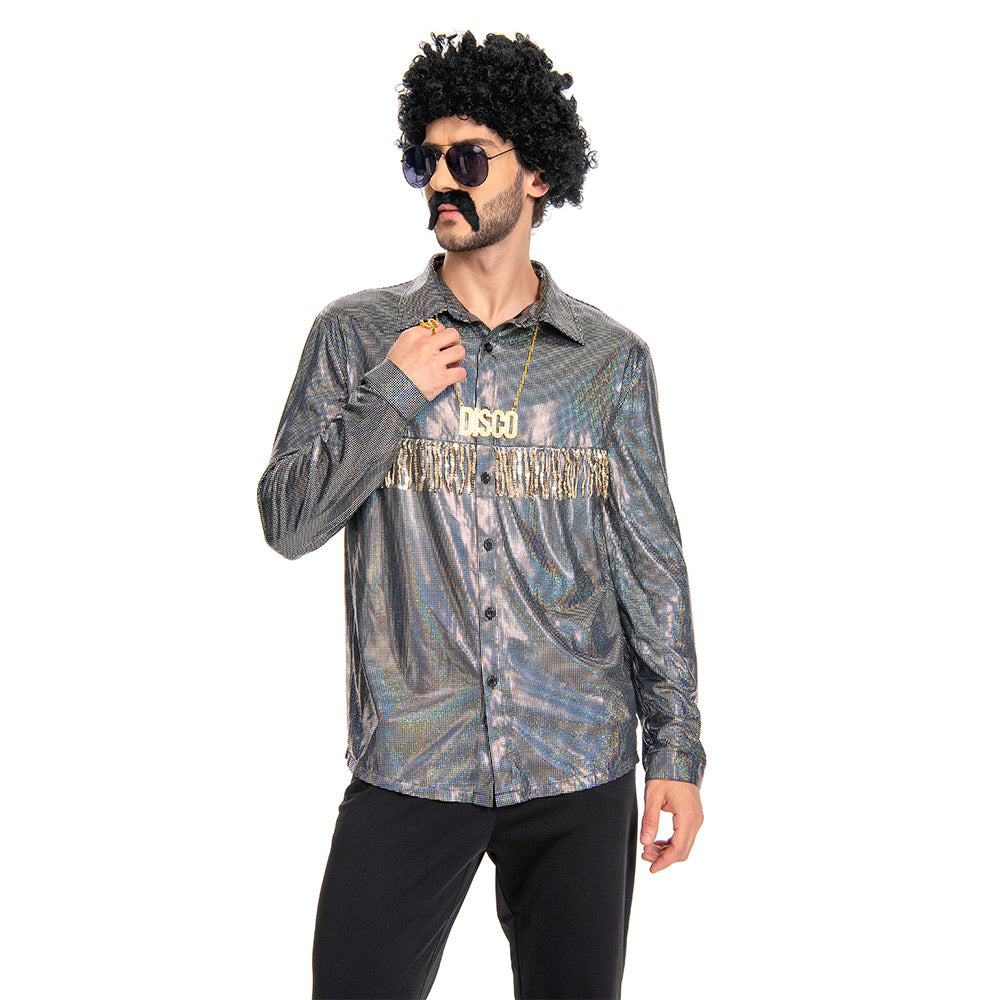 Herren Disco 70er Cosplay Kostüm Outfits Halloween Karneval Anzug glänzend