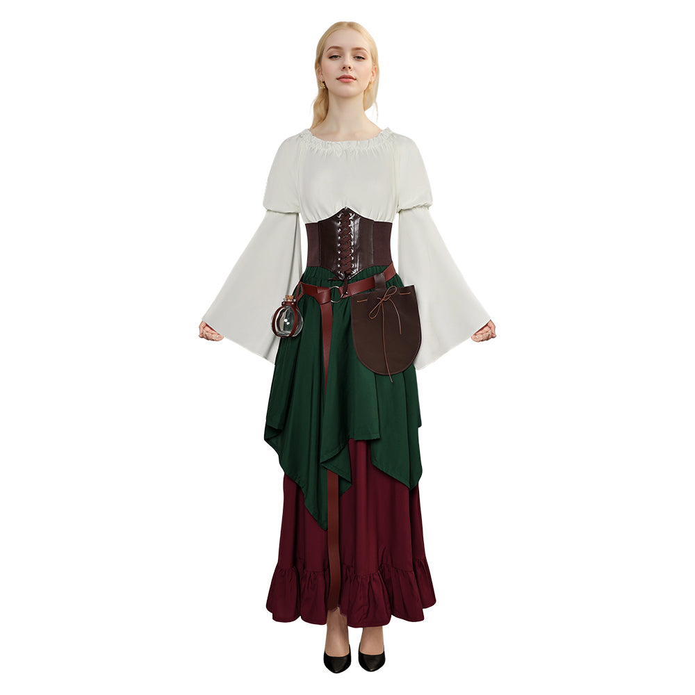 Damen Mittelalter Cosplay Kostüm Outfits Halloween Karneval Anzug Mittelalterkleid