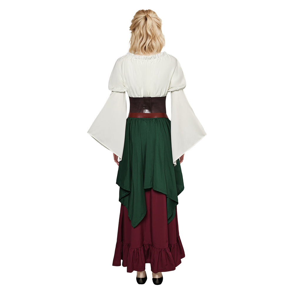 Damen Mittelalter Cosplay Kostüm Outfits Halloween Karneval Anzug Mittelalterkleid