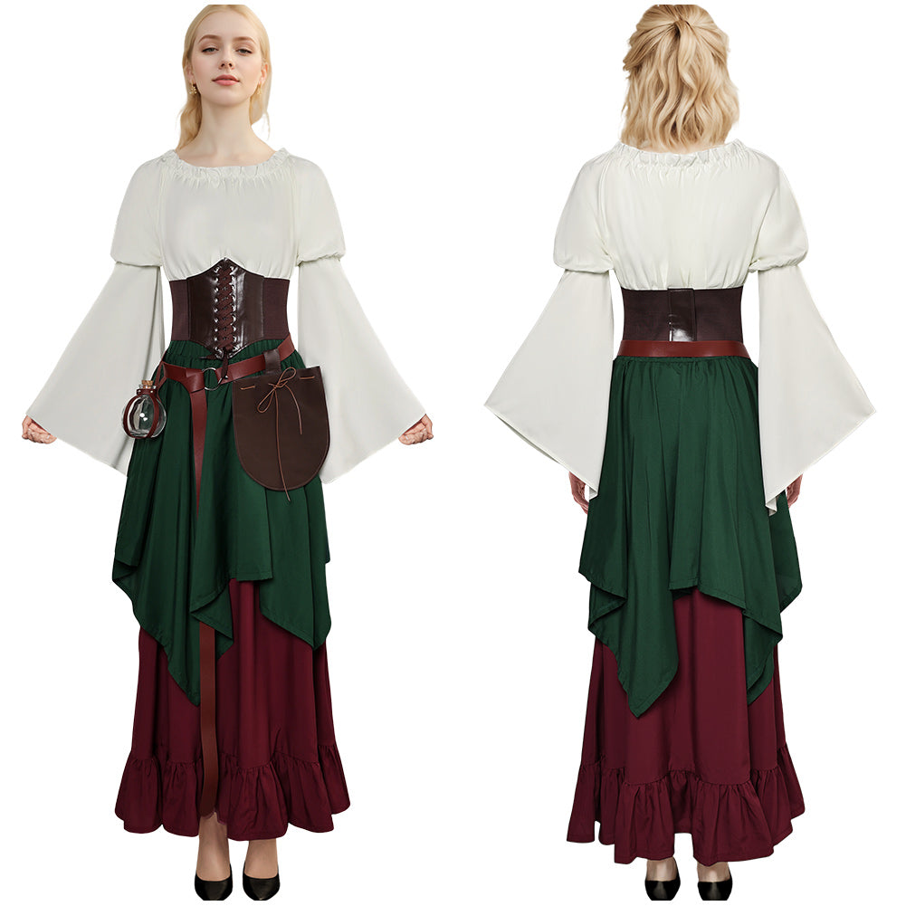 Damen Mittelalter Cosplay Kostüm Outfits Halloween Karneval Anzug Mittelalterkleid