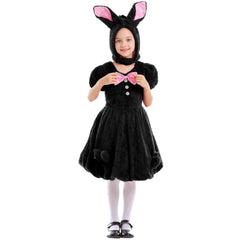 Kinder Mädchen Osterhasenkostüm Weiß, rot und schwarz dreifarbiges Hängeohr-Kaninchen-Kostüm