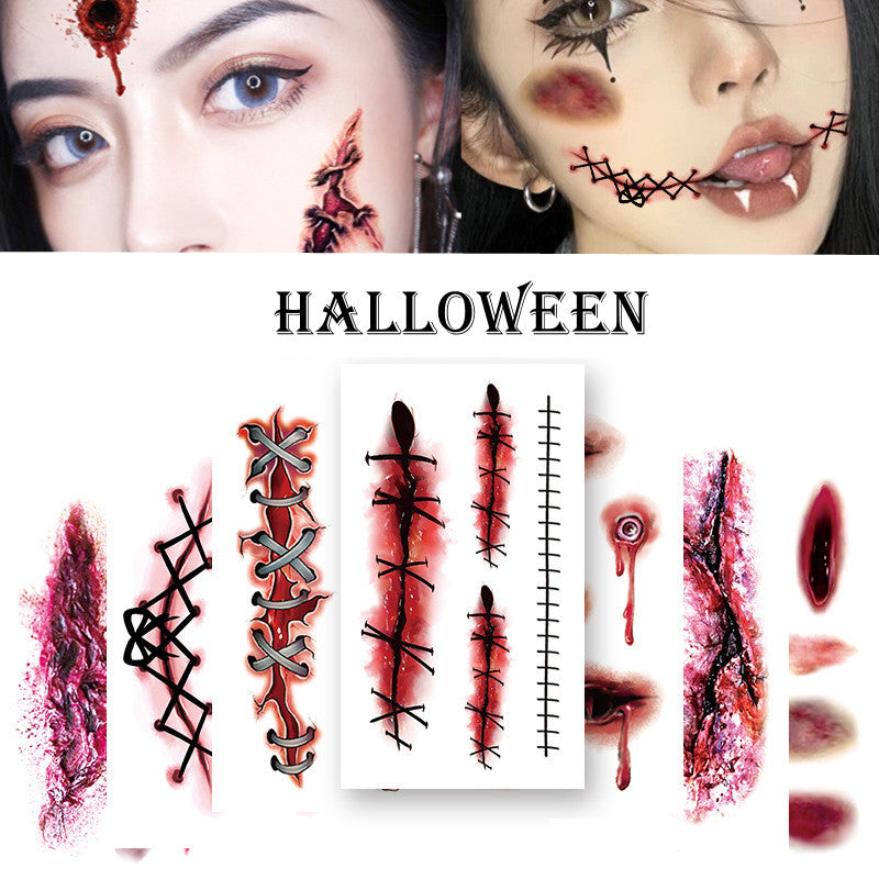 20 Blatt Halloween Narben Tattoos – Realistische Blutig Wunde, Fake Nähte & Blutadern Aufkleber für Gesicht | Zombie, Vampir & Horror Make-up für Erwachsene