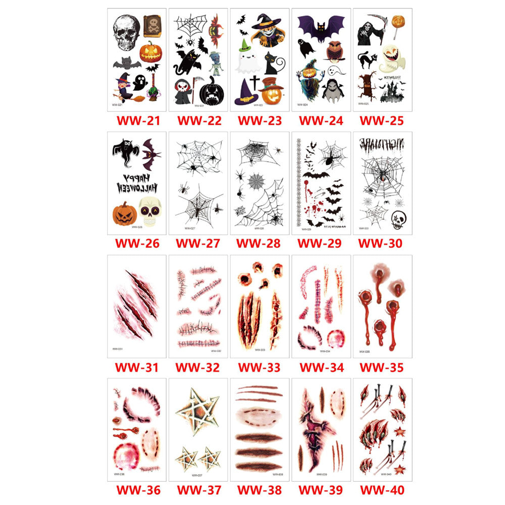 20 Blatt Halloween Narben Tattoos – Realistische Blutig Wunde, Fake Nähte & Blutadern Aufkleber für Gesicht | Zombie, Vampir & Horror Make-up für Erwachsene