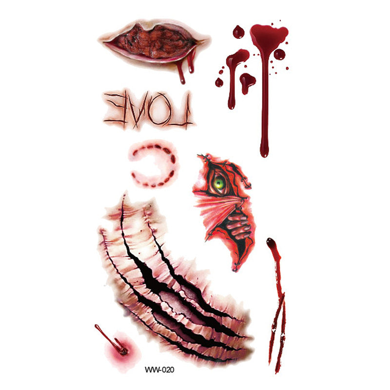 20 Blatt Halloween Narben Tattoos – Realistische Blutig Wunde, Fake Nähte & Blutadern Aufkleber für Gesicht | Zombie, Vampir & Horror Make-up für Erwachsene