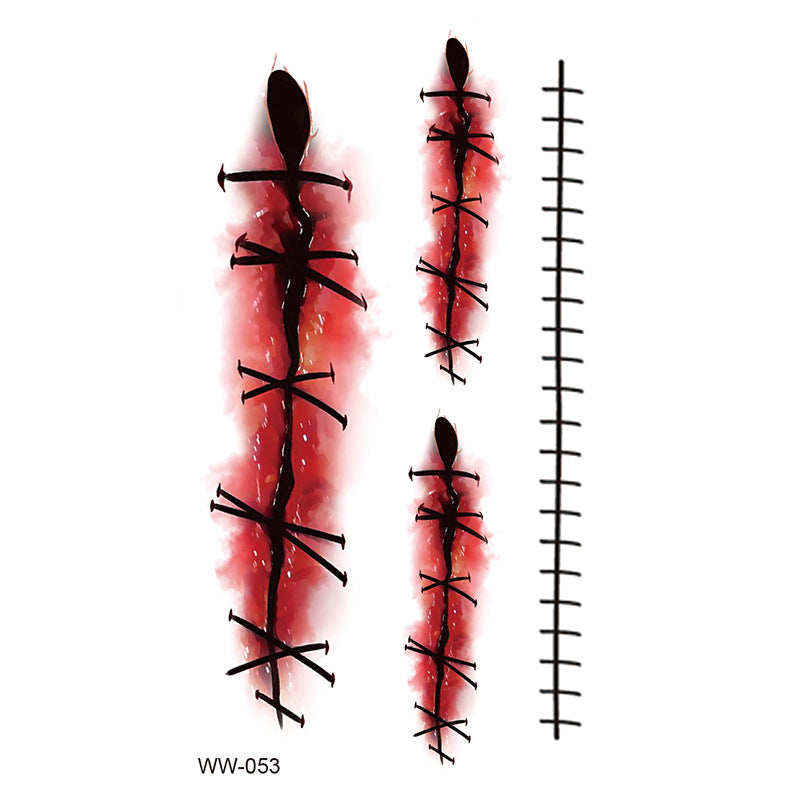 20 Blatt Halloween Narben Tattoos – Realistische Blutig Wunde, Fake Nähte & Blutadern Aufkleber für Gesicht | Zombie, Vampir & Horror Make-up für Erwachsene
