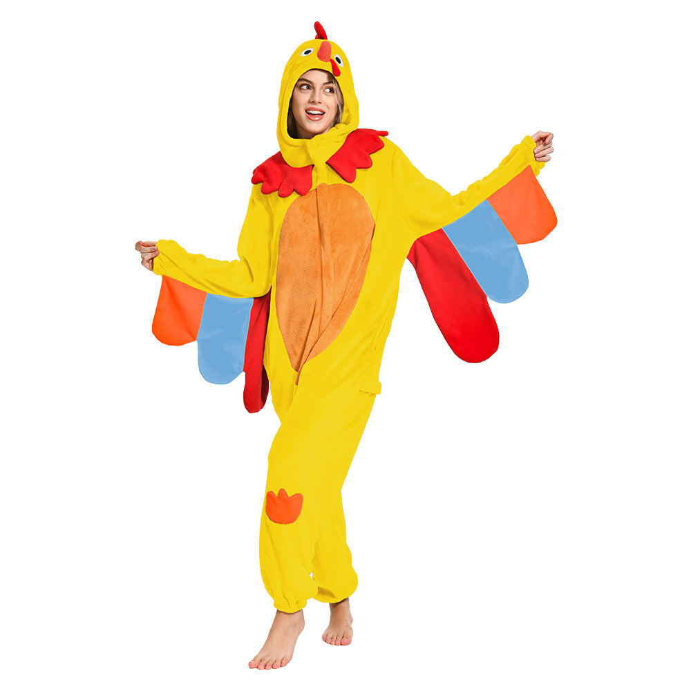 Erwachsene Unisex Gelber Truthahn Tier kostüm grün Schlafanzug einteiliger Pyjama