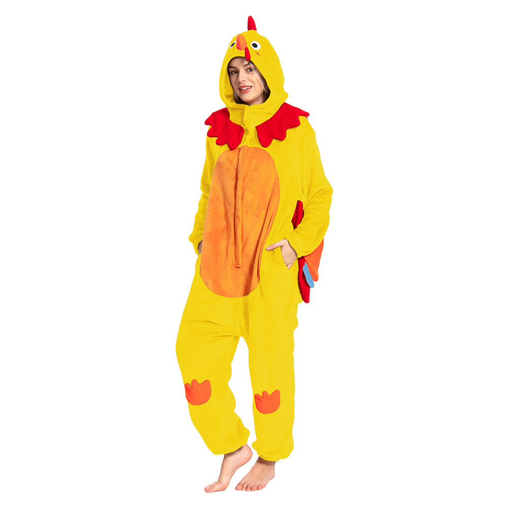 Erwachsene Unisex Gelber Truthahn Tier kostüm grün Schlafanzug einteiliger Pyjama