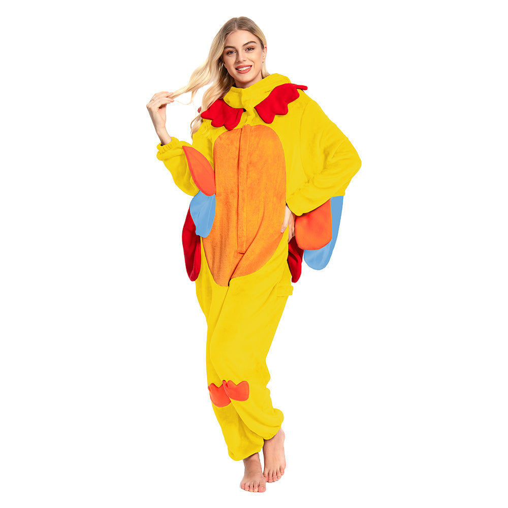Erwachsene Unisex Gelber Truthahn Tier kostüm grün Schlafanzug einteiliger Pyjama