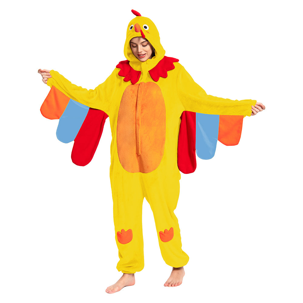 Erwachsene Unisex Gelber Truthahn Tier kostüm grün Schlafanzug einteiliger Pyjama