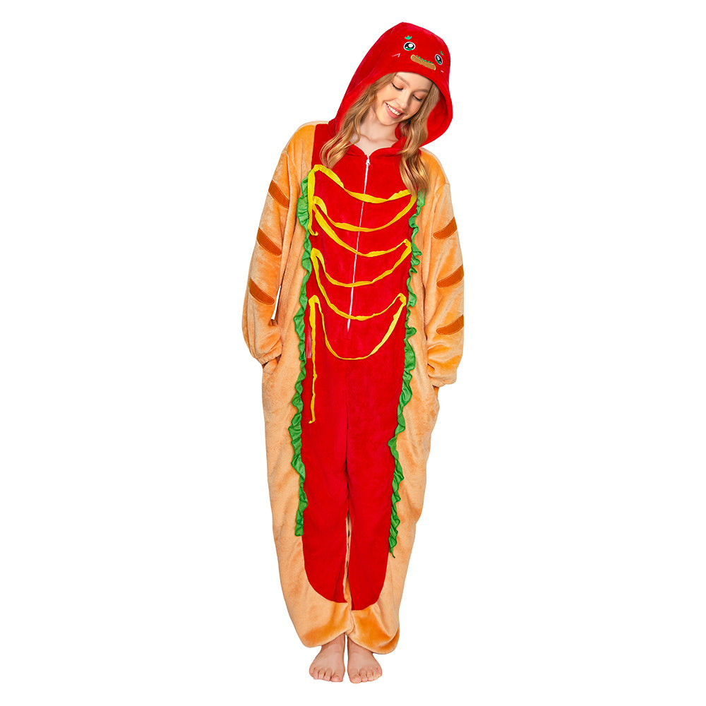 Erwachsene Unisex Hotdog kostüm grün Schlafanzug einteiliger Pyjama