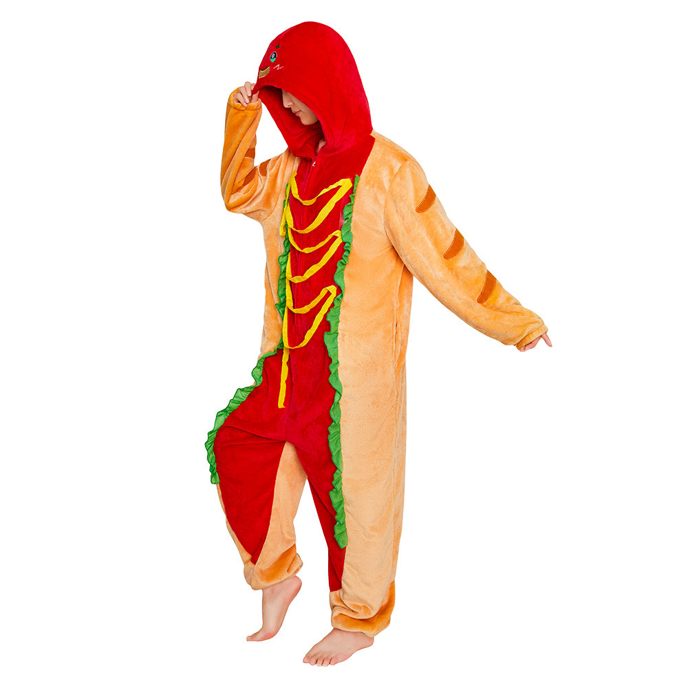 Erwachsene Unisex Hotdog kostüm grün Schlafanzug einteiliger Pyjama