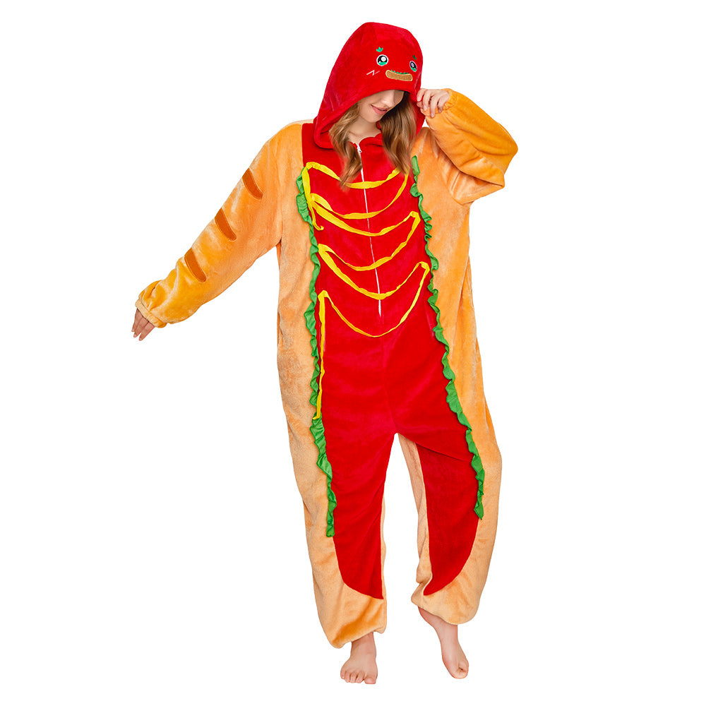 Erwachsene Unisex Hotdog kostüm grün Schlafanzug einteiliger Pyjama
