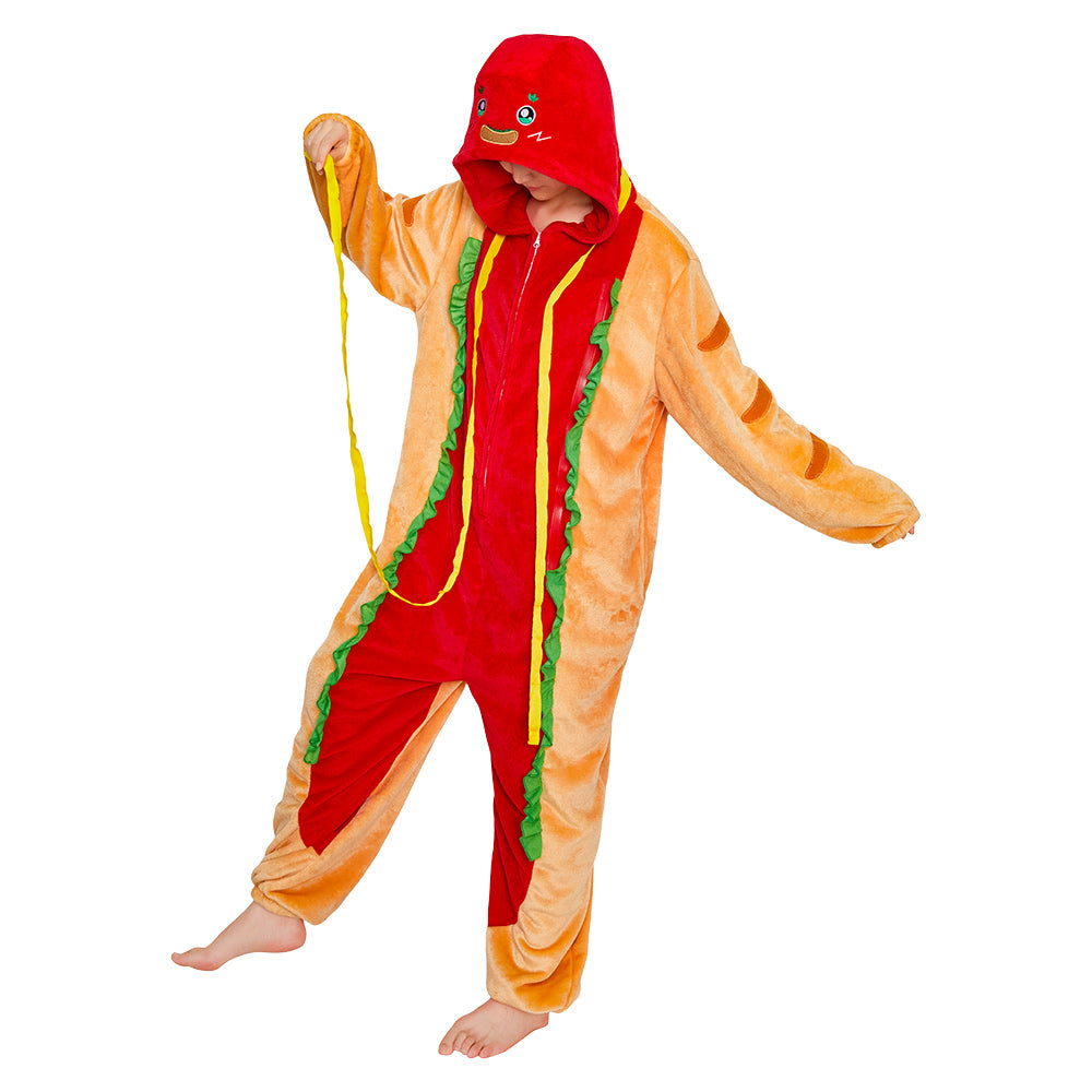 Erwachsene Unisex Hotdog kostüm grün Schlafanzug einteiliger Pyjama