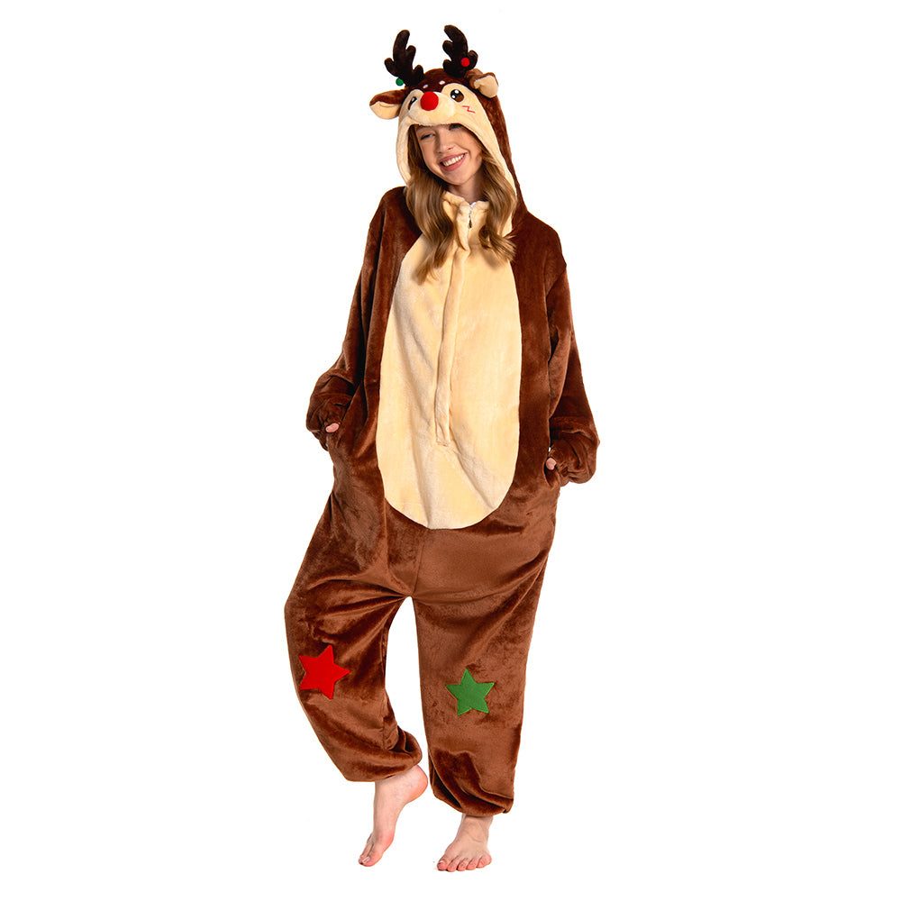 Unisex Erwachsene Familienpyjamas Weihnachten - Schneemann, Rentier Weihnachtsmann Schlafanzug einteiliger Pyjama