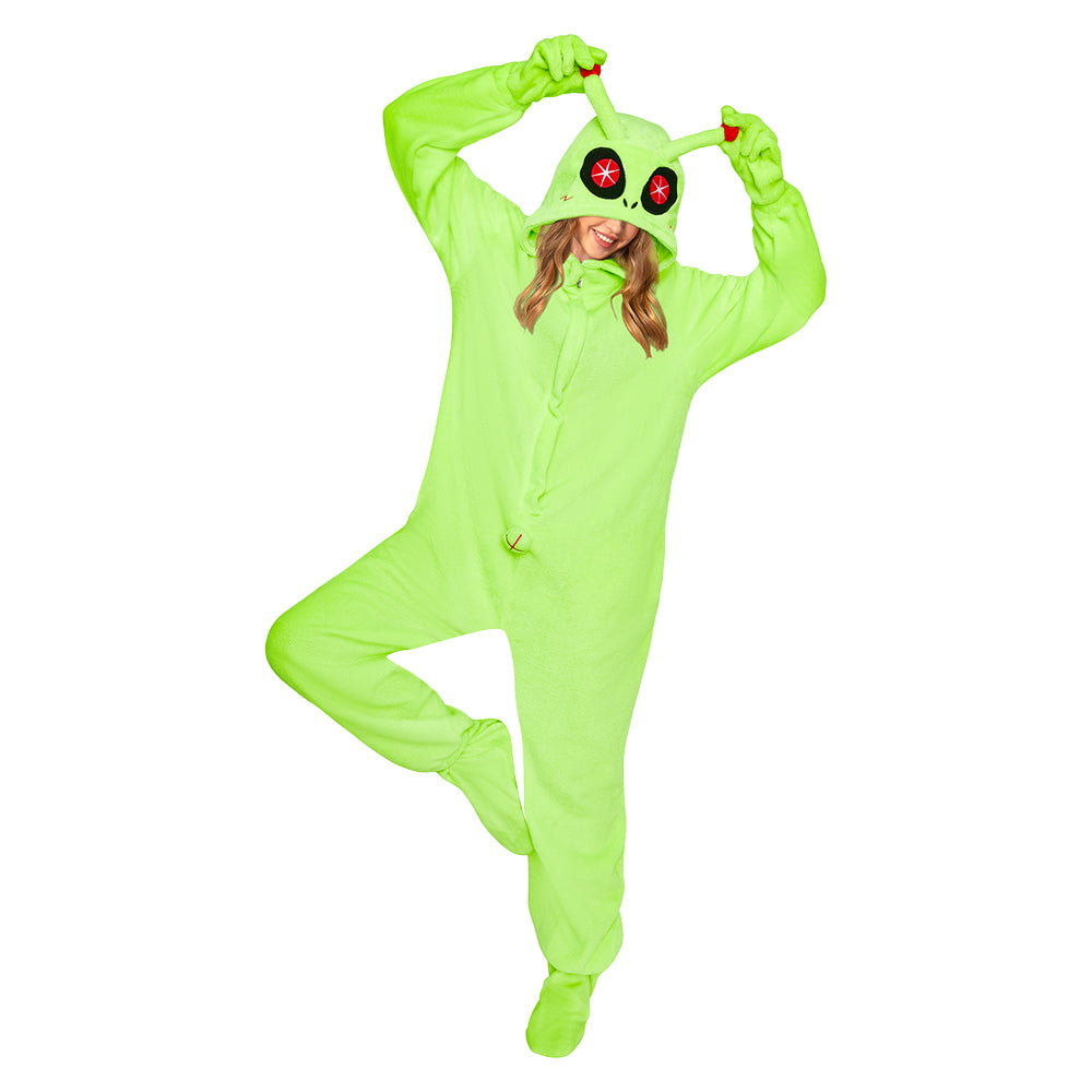 Erwachsene Unisex Aliens kostüm grün Schlafanzug einteiliger Pyjama