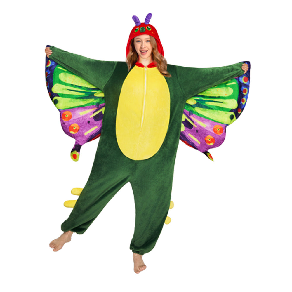 Erwachsene Unisex Schmetterling Tier kostüm grün Schlafanzug einteiliger Pyjama
