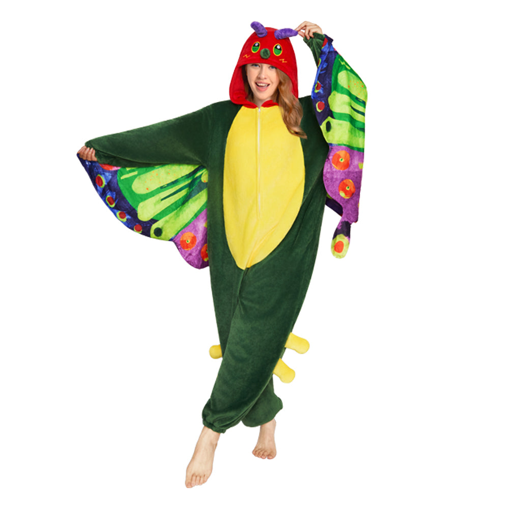 Erwachsene Unisex Schmetterling Tier kostüm grün Schlafanzug einteiliger Pyjama