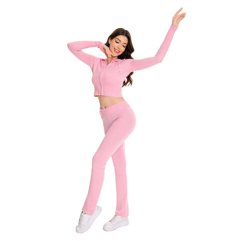 Y2k Damen Frühling Herbst Outfits rosa Top lässig Reißverschluss Pullover Hoodie Set Hosen Anzüge zweiteiliges Set