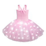 Kinder Mädchen Barbie rosa Tutu Kleid mit LED Kostüm Outfits Sommer Kleid