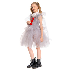 Kinder Mädchen  Pennywise Cosplay Kostüm Halloween Karneval Kleid