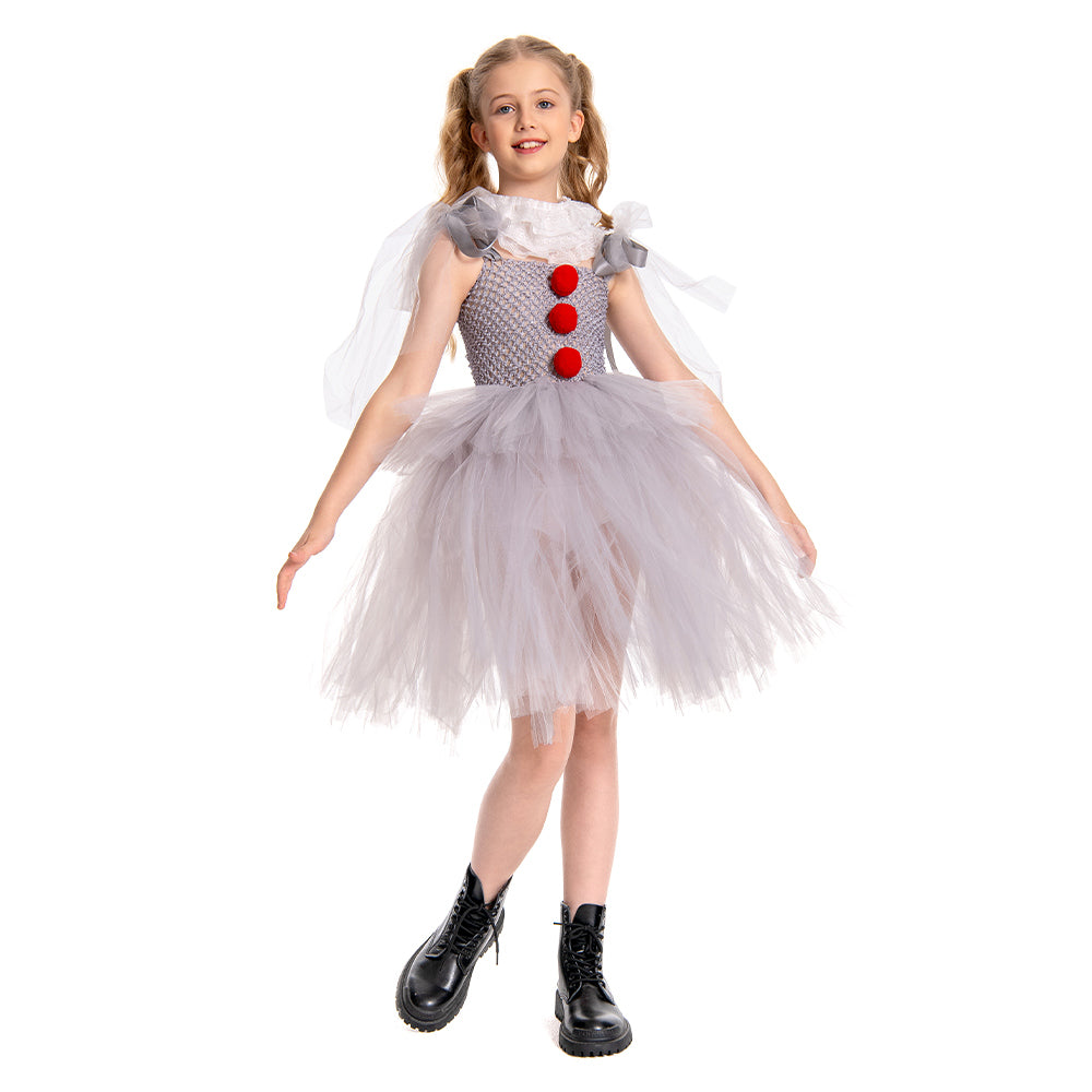 Kinder Mädchen  Pennywise Cosplay Kostüm Halloween Karneval Kleid