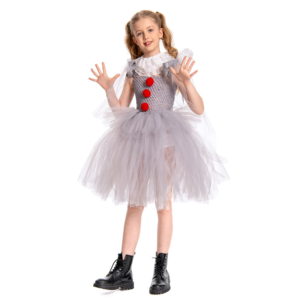 Kinder Mädchen  Pennywise Cosplay Kostüm Halloween Karneval Kleid