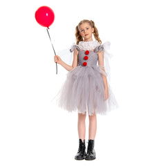 Kinder Mädchen  Pennywise Cosplay Kostüm Halloween Karneval Kleid