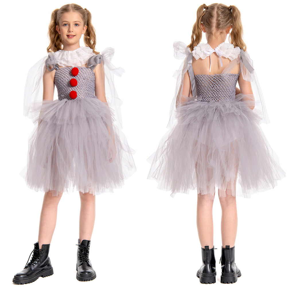 Kinder Mädchen  Pennywise Cosplay Kostüm Halloween Karneval Kleid