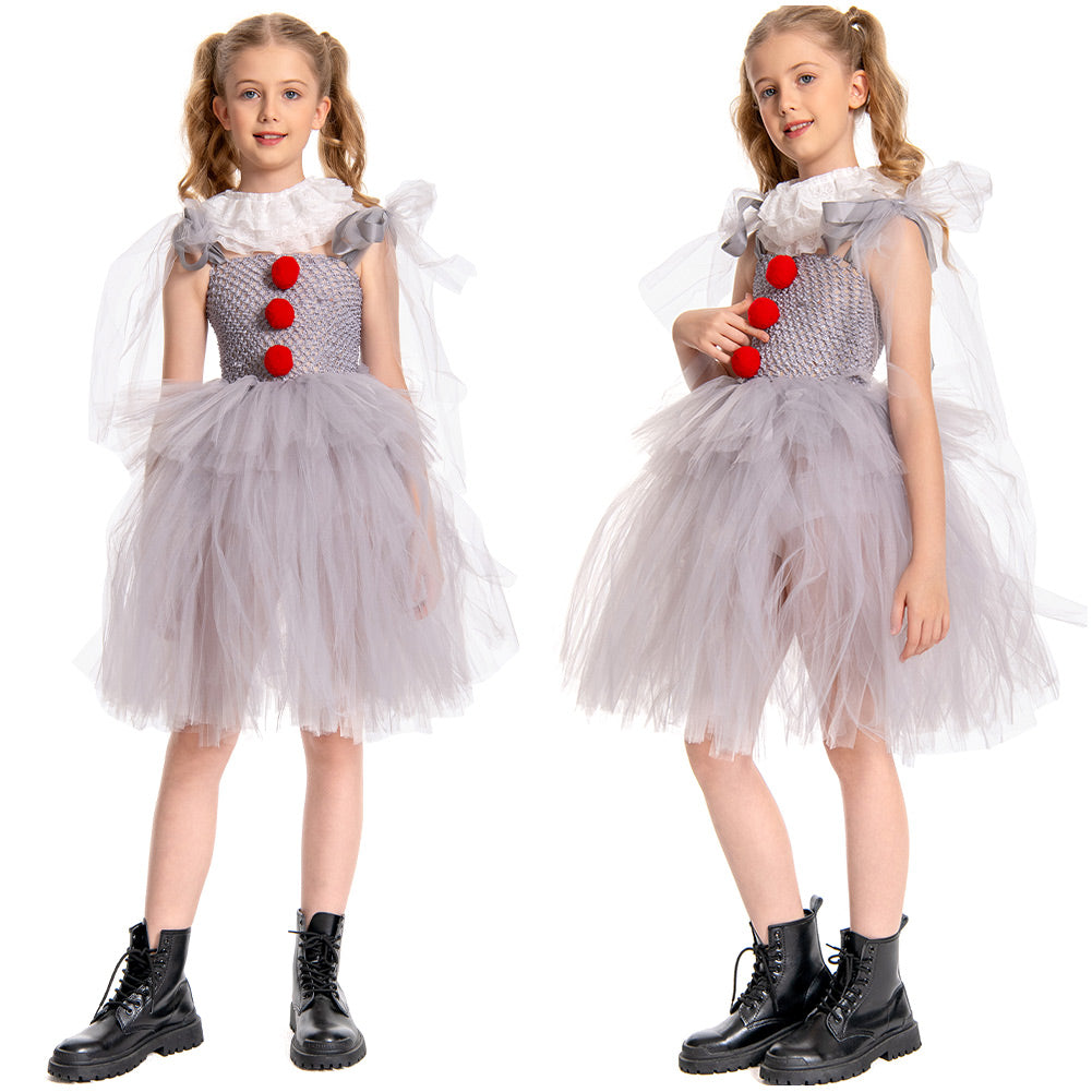 Kinder Mädchen  Pennywise Cosplay Kostüm Halloween Karneval Kleid