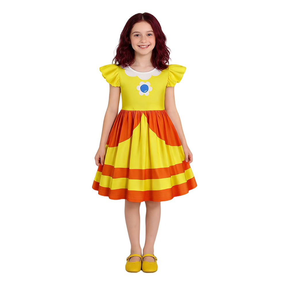 Super Mario Kinder Mädchen Kleid Prinzessin Peach Cosplay-Kostüm für Halloween Karneval oder Partys
