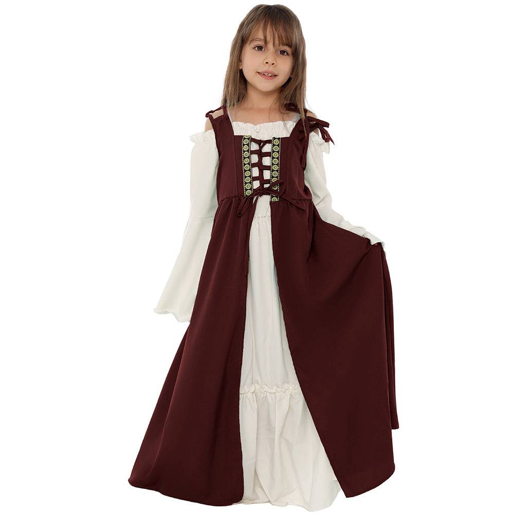 Kinder Mädchen quadratischer Kragen Mittelalter Renaissance Retro Kleid Cosplay Kostüm Mittelalterkleid  Outfits Halloween Karneval Anzug