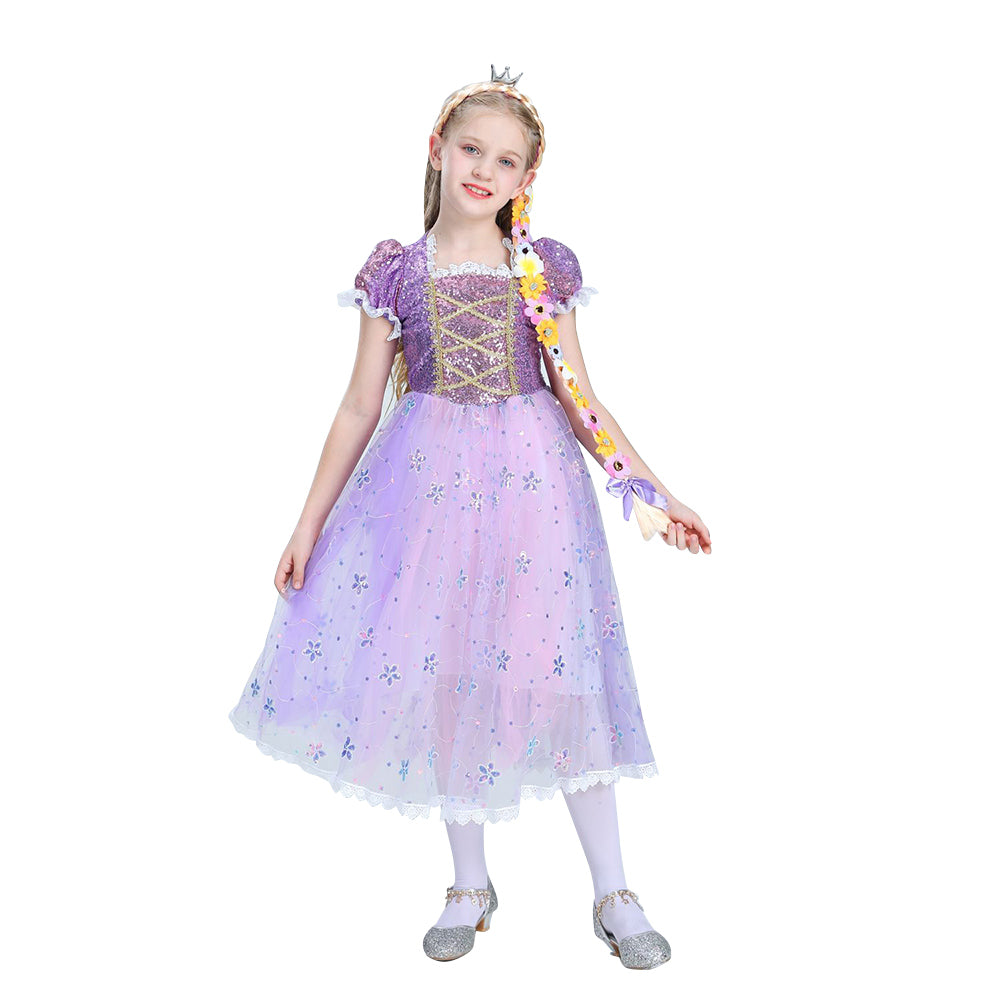 Kinder Mädchen Halloween Rapunzel Cosplay Kostüm für Kinder Tütukleid