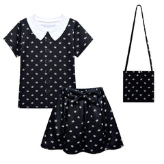 Addams Mädchen süß Kleid Top Rock Sommerkleid mit Tasche