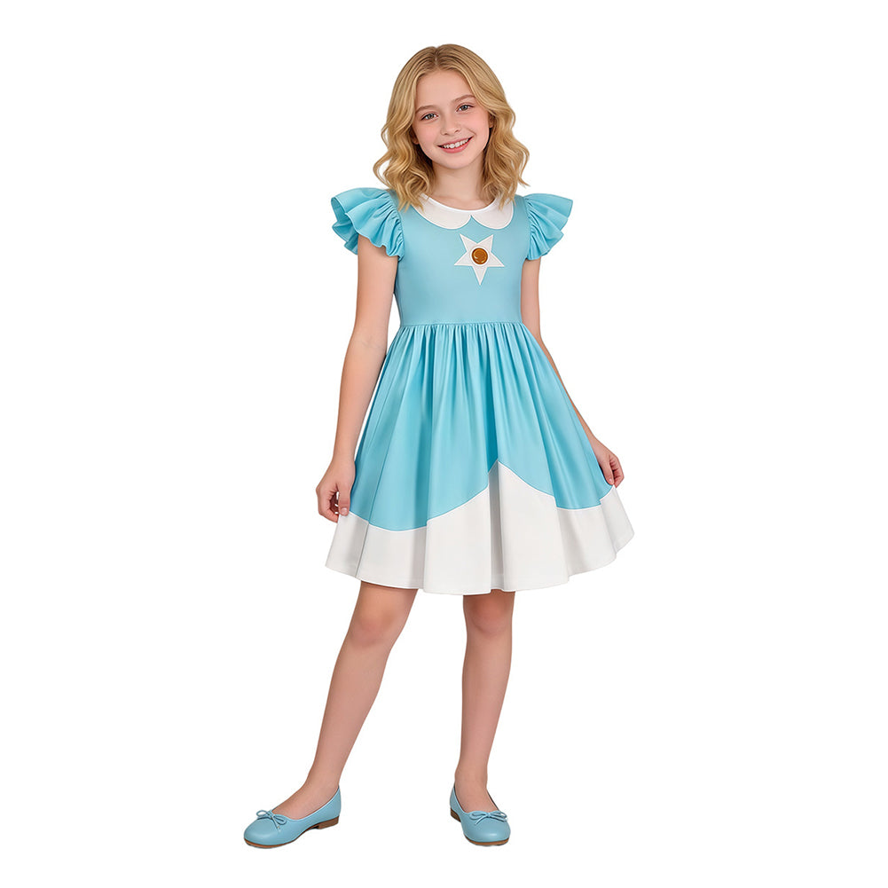 Super Mario Kinder Mädchen Kleid Prinzessin Peach Cosplay-Kostüm für Halloween Karneval oder Partys