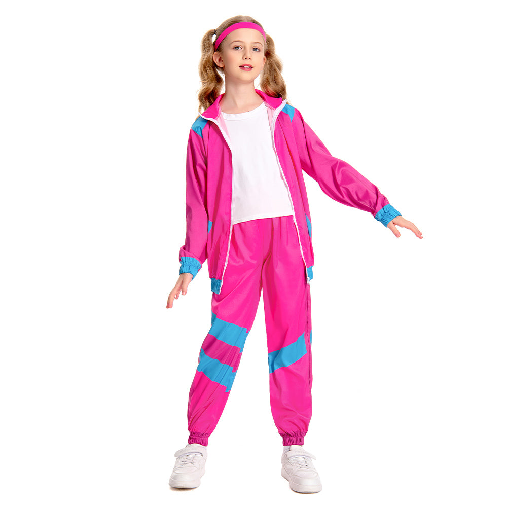 Kinder Bühnenkostüm Rosa Retro Tanzkleidung Sportbekleidung Set Outfits Halloween Karneval Anzug