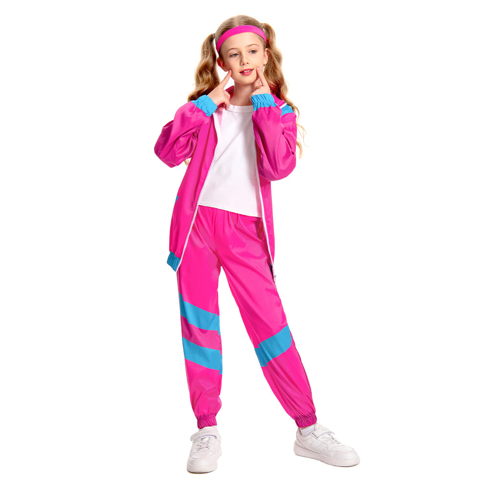 Kinder Bühnenkostüm Rosa Retro Tanzkleidung Sportbekleidung Set Outfits Halloween Karneval Anzug