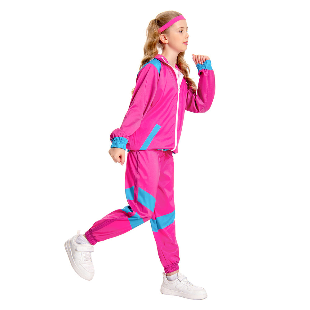 Kinder Bühnenkostüm Rosa Retro Tanzkleidung Sportbekleidung Set Outfits Halloween Karneval Anzug
