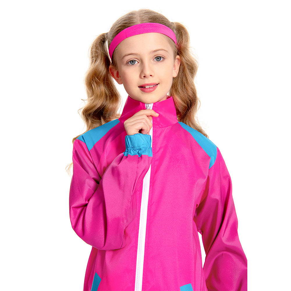 Kinder Bühnenkostüm Rosa Retro Tanzkleidung Sportbekleidung Set Outfits Halloween Karneval Anzug
